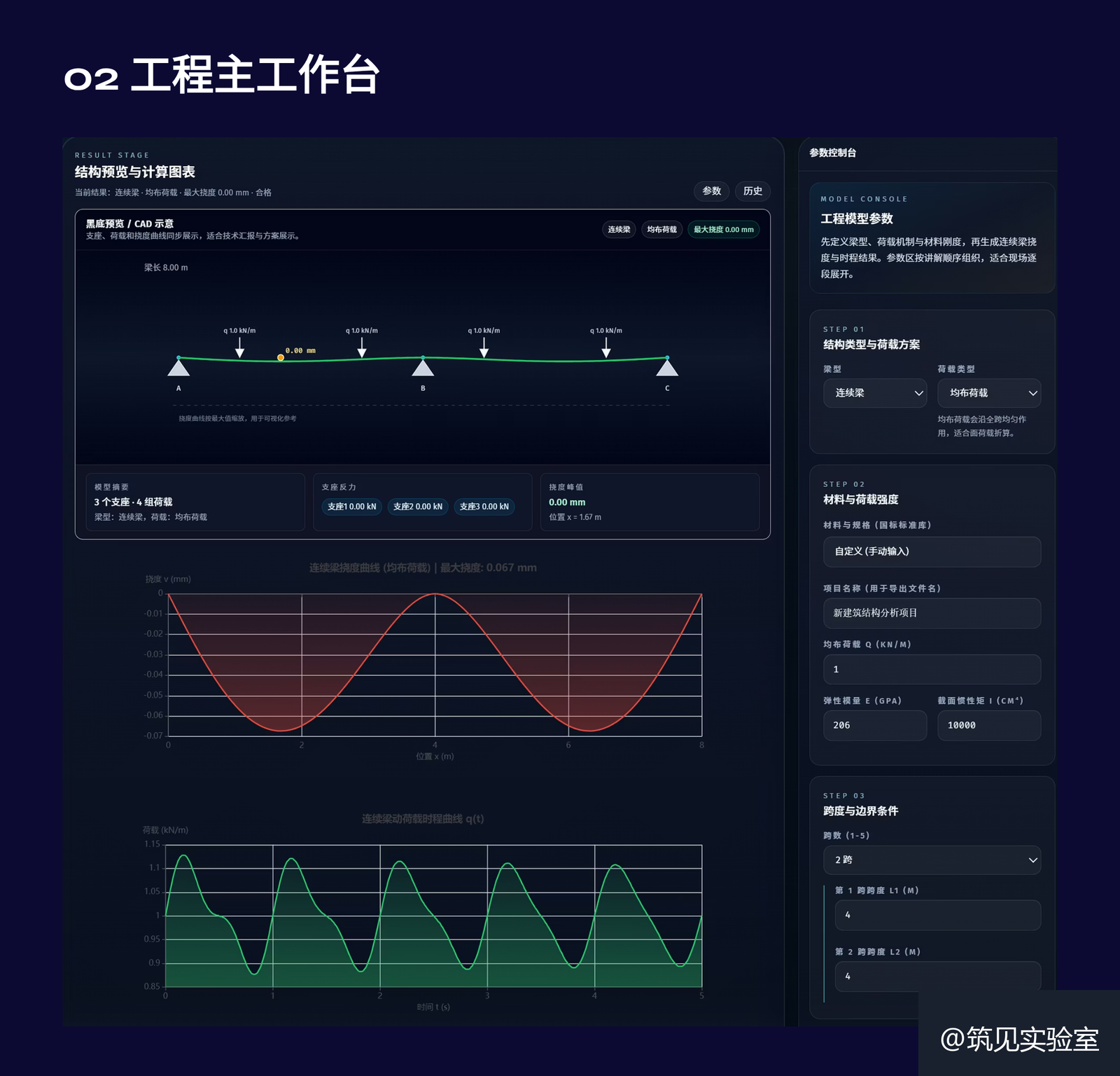 图 10 单跨梁挠度计算 Agent 实战演示(主工作台)