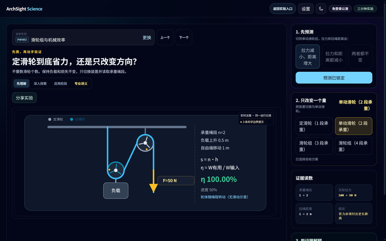 图 4 两段承重时的拉力、提升高度与自由端距离